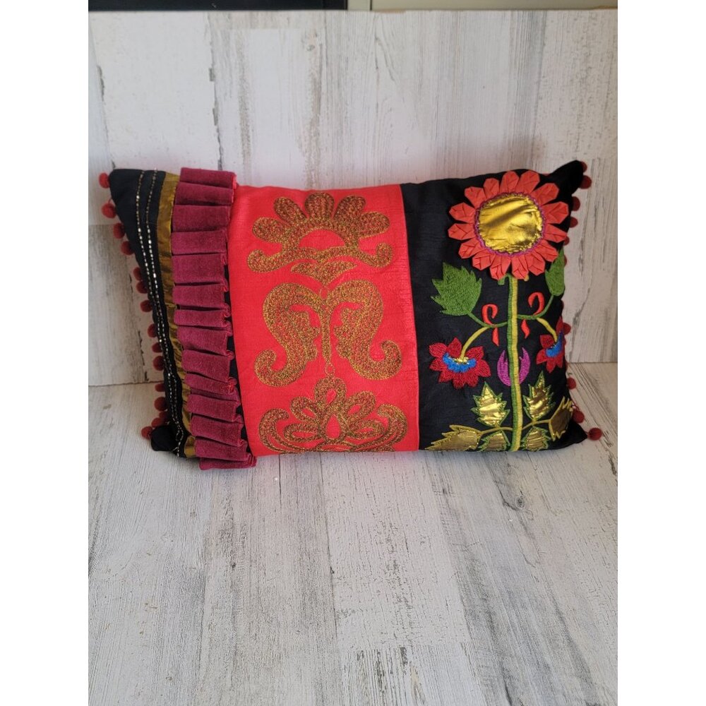 Pier One rectangle flower pom‎ pom pillow decor